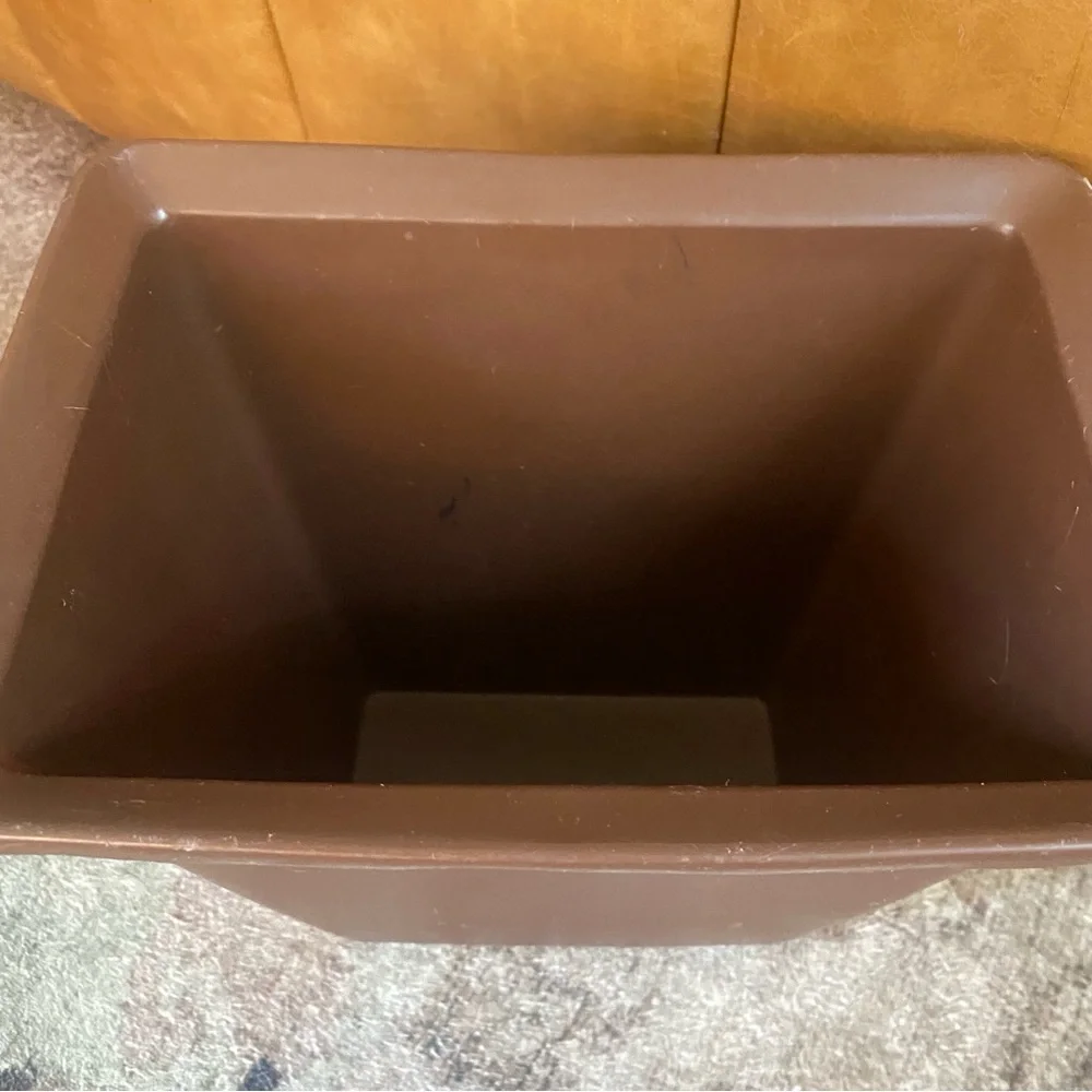 Vintage MCM Rubbermaid 2952 Wastebasket Trash Bin Brown White Flowers
